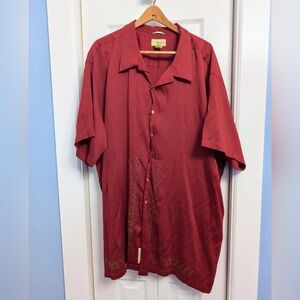 Cubavera Men's Embroidered 4Xl Burgundy Short Sleeve Shirt